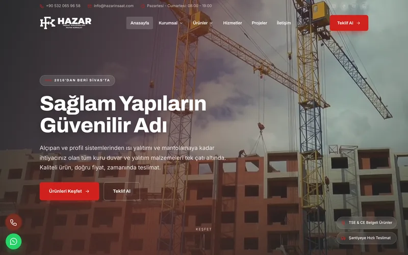 Hazar İnşaat Malzemeleri — Yapı Market Web Sitesi
