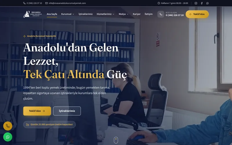 Sivas Anadolu Kurumsal Yemek — Kurumsal Web Sitesi