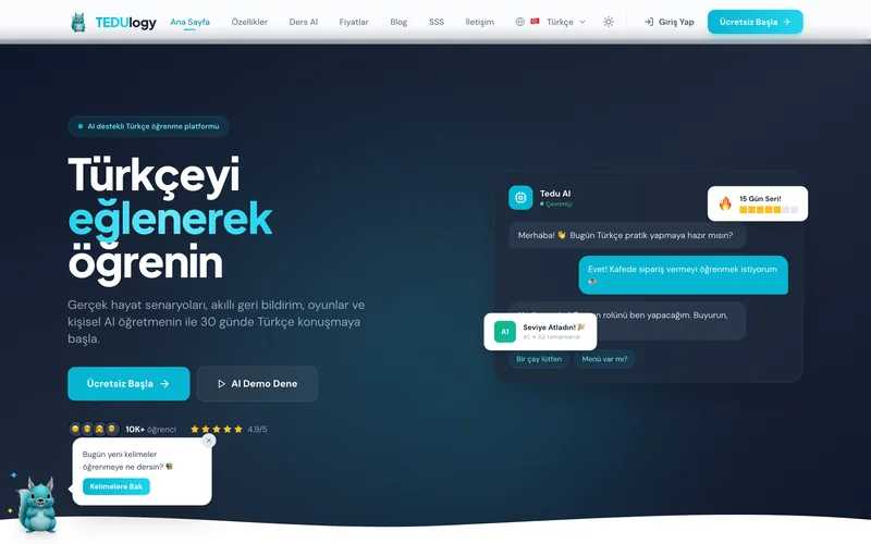Tedulogy — Yapay Zeka Destekli Türkçe Öğrenme Platformu